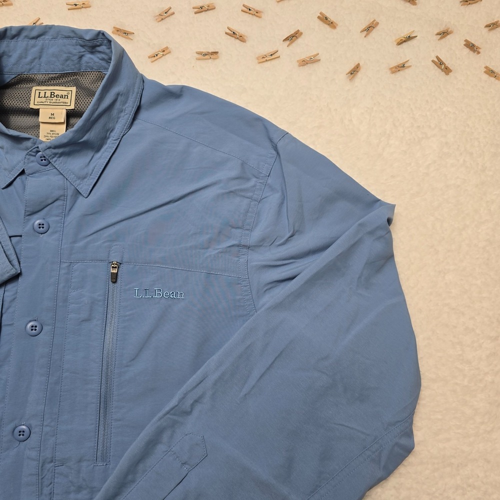 LL Bean Shirt Mens Size M Blue Long Sleeve Button Up Outdoors Hiking Fishing - Picture 7 of 16